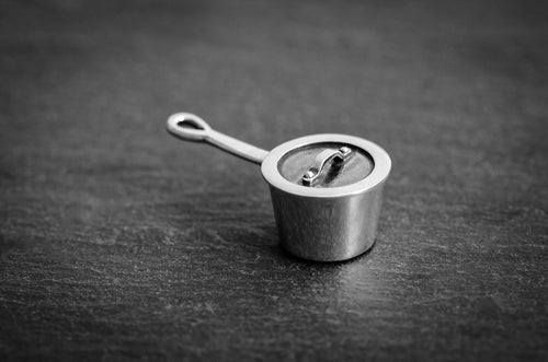 Lidded pot sterling silver keychain